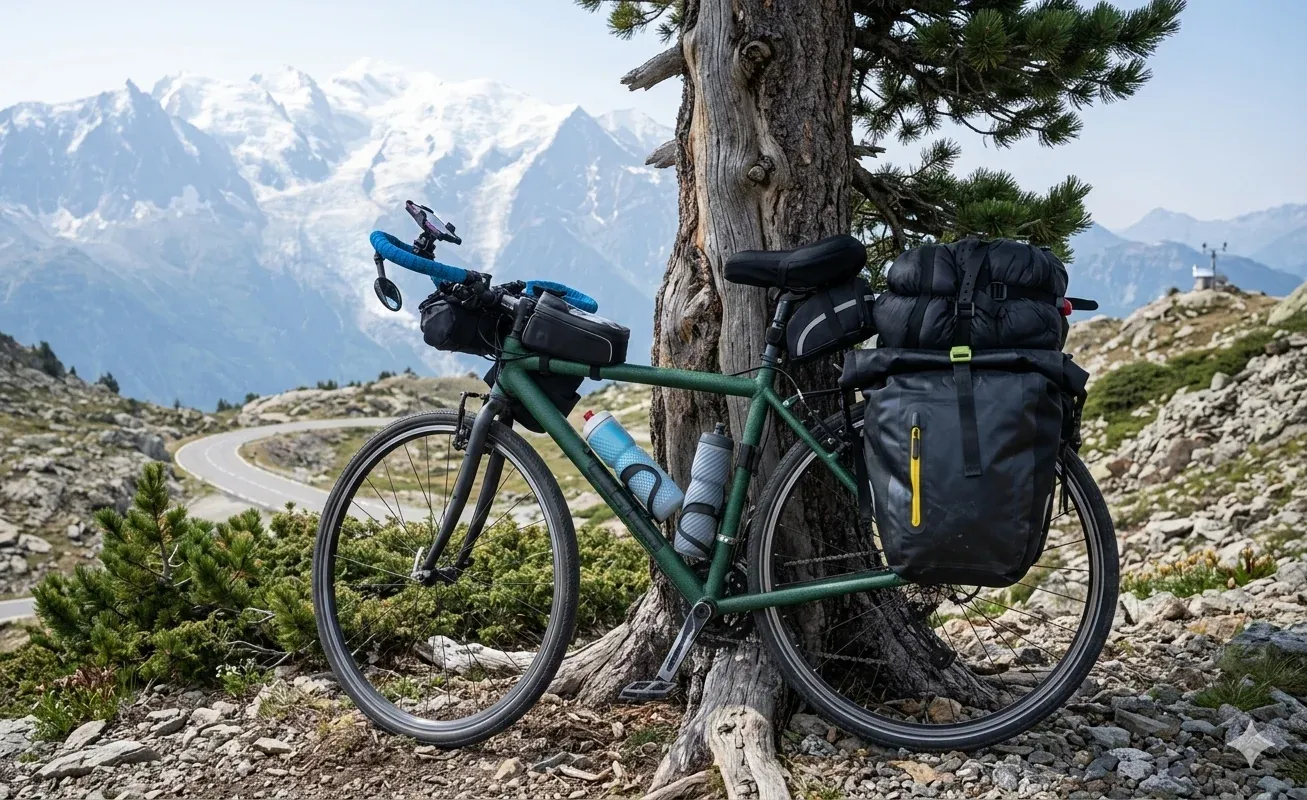 Setup de bikepacking sur un gravel avec sacoches légères
